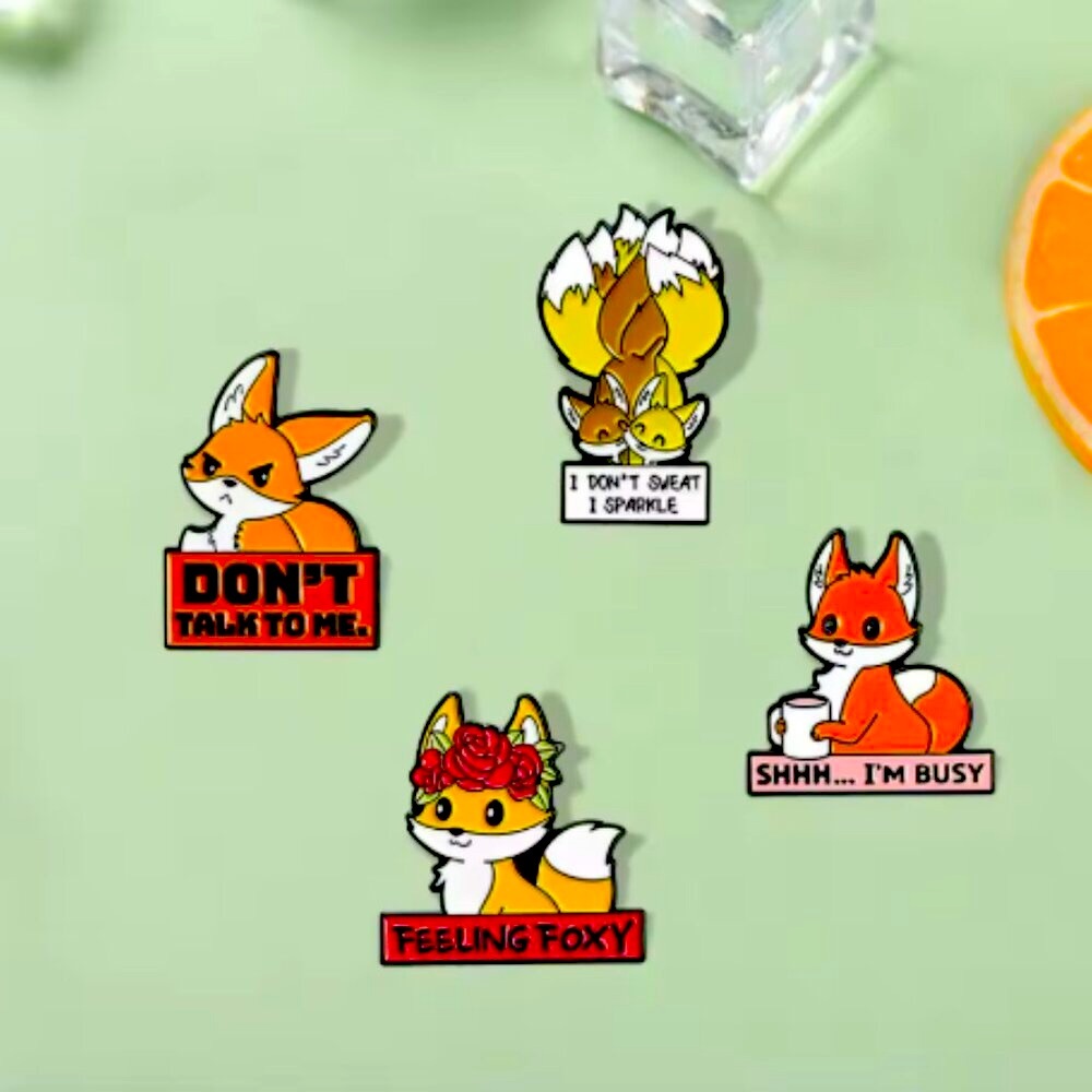 🍏50% OFF/3+...Cute, Cartoon Fox with Quote Pin